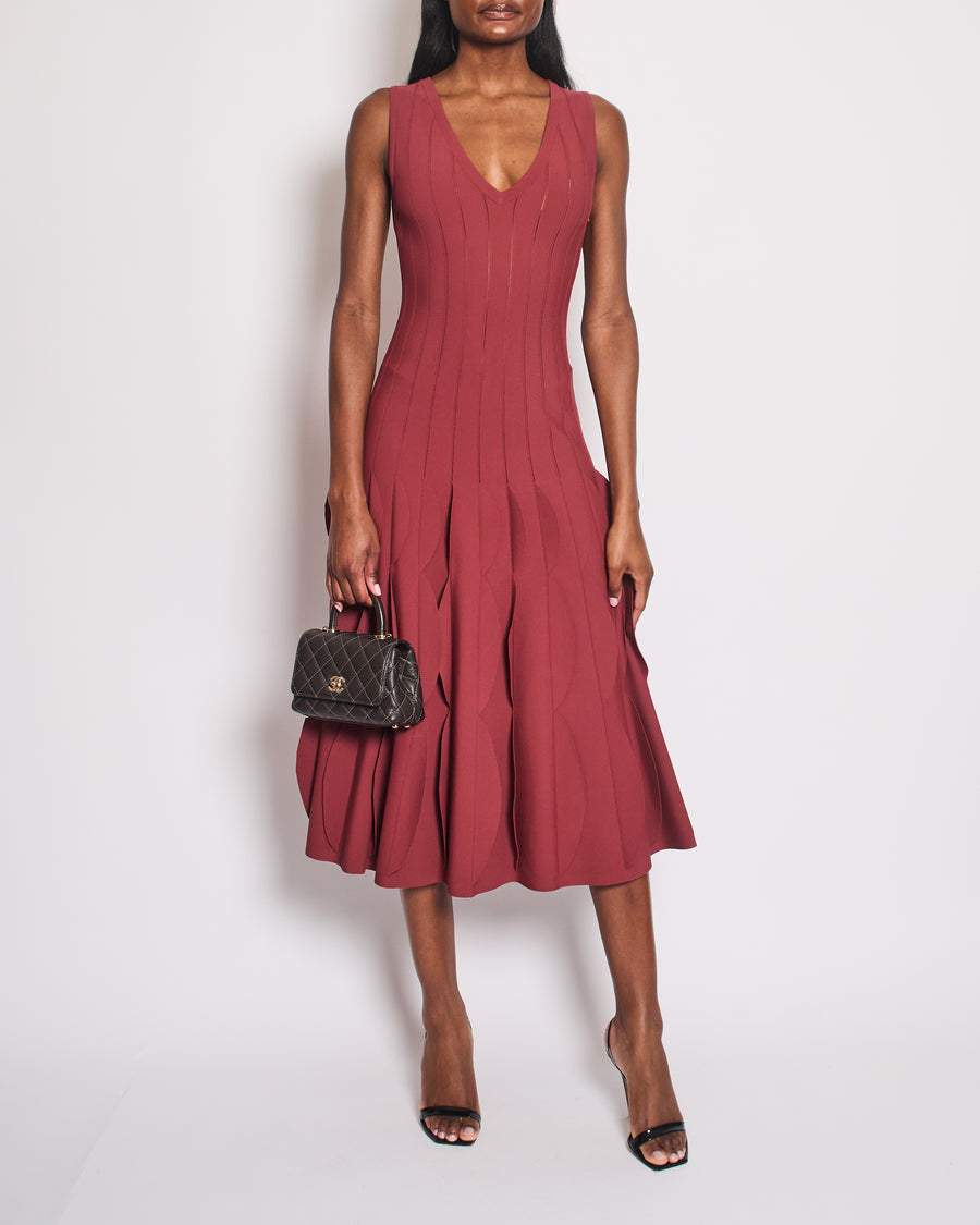 Alaïa Rust Brown Sleeveless Midi A-Line Dress with Appliqué Detail Size FR 40 (UK 12)