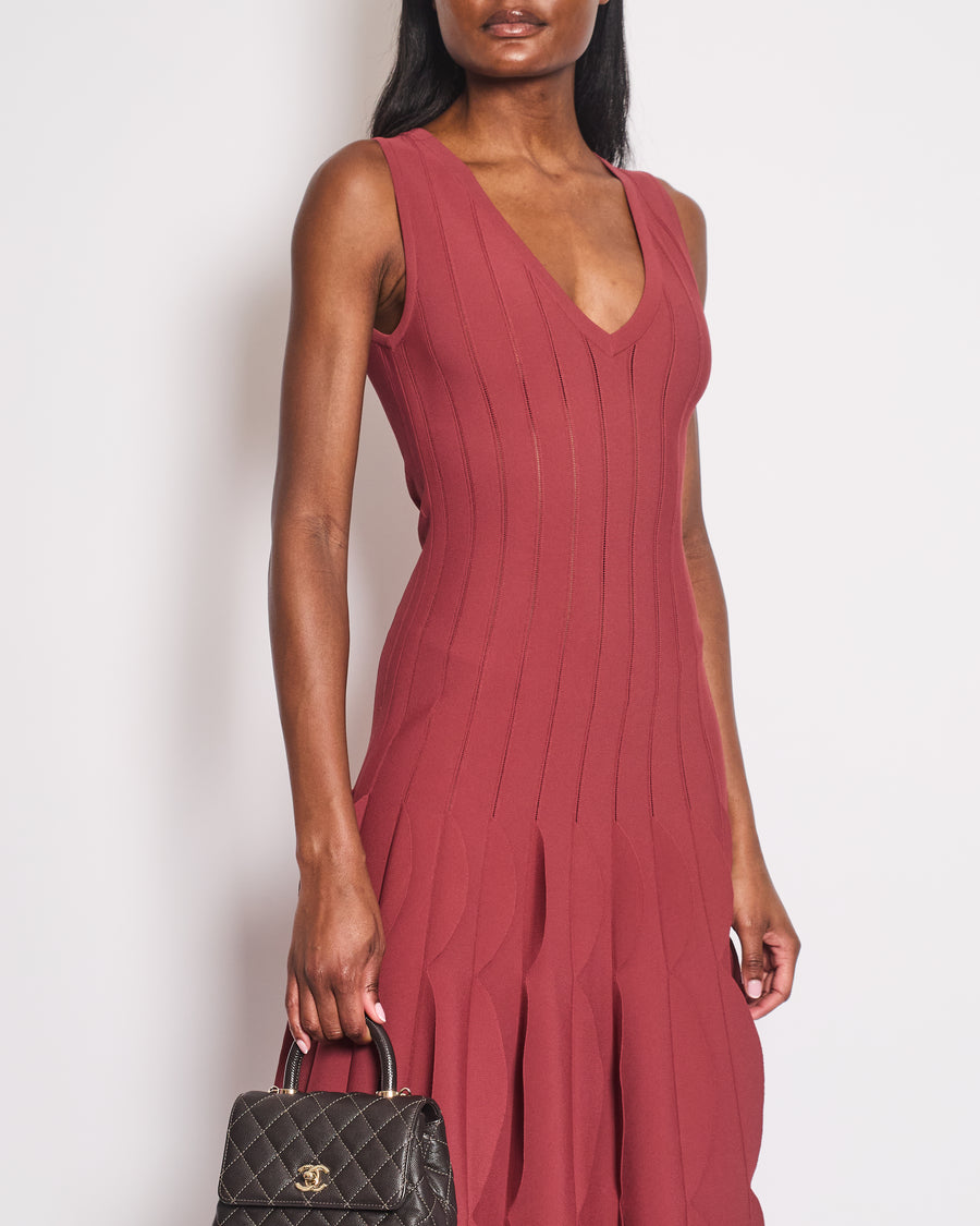 Alaïa Rust Brown Sleeveless Midi A-Line Dress with Appliqué Detail Size FR 40 (UK 12)