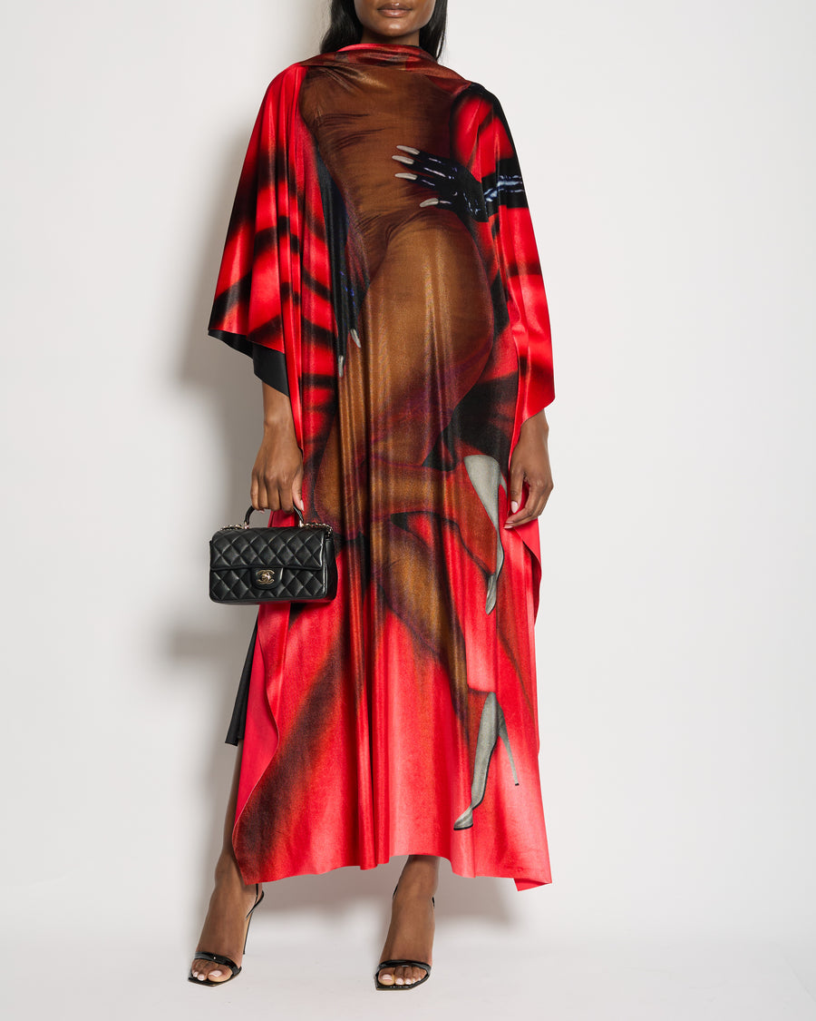 Loewe Black and Red Velvet Draped Maxi Dress with Body Print Size IT 38 (UK 6)