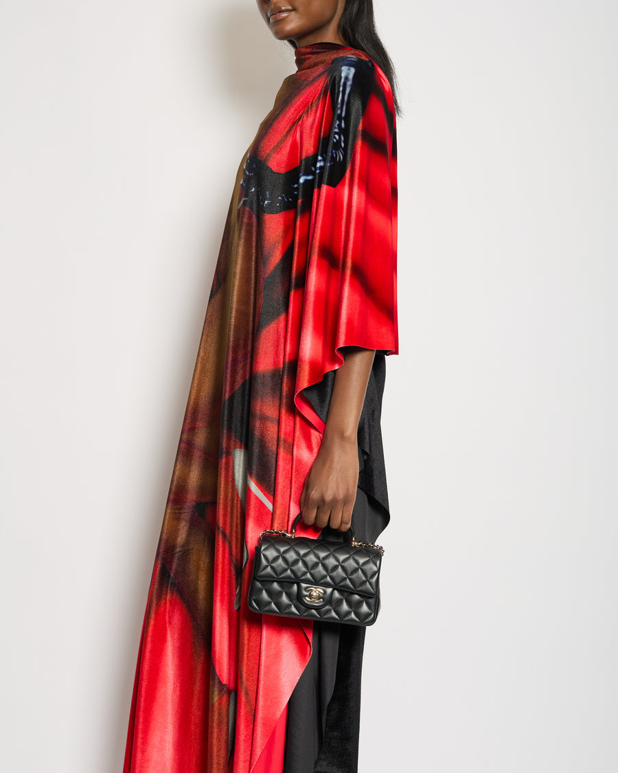 Loewe Black and Red Velvet Draped Maxi Dress with Body Print Size IT 38 (UK 6)
