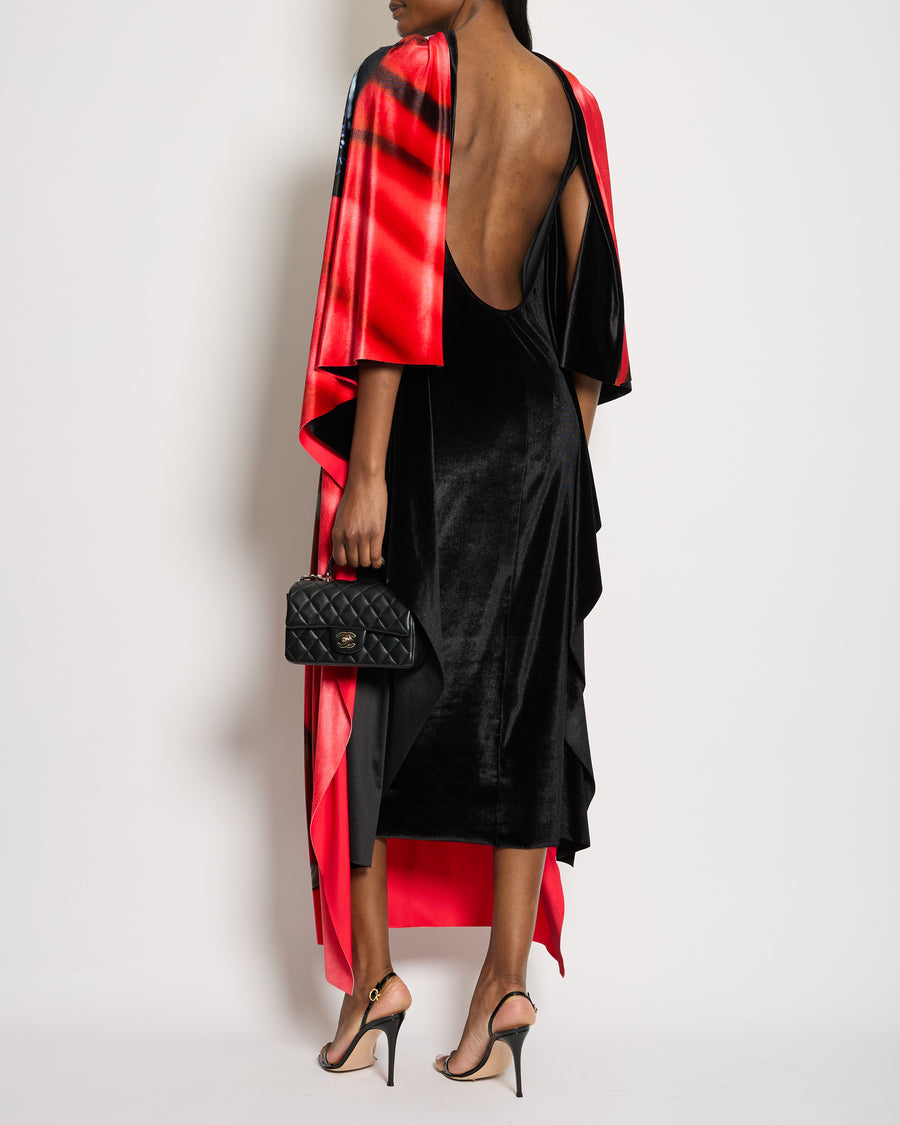 Loewe Black and Red Velvet Draped Maxi Dress with Body Print Size IT 38 (UK 6)