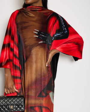 Loewe Black and Red Velvet Draped Maxi Dress with Body Print Size IT 38 (UK 6)