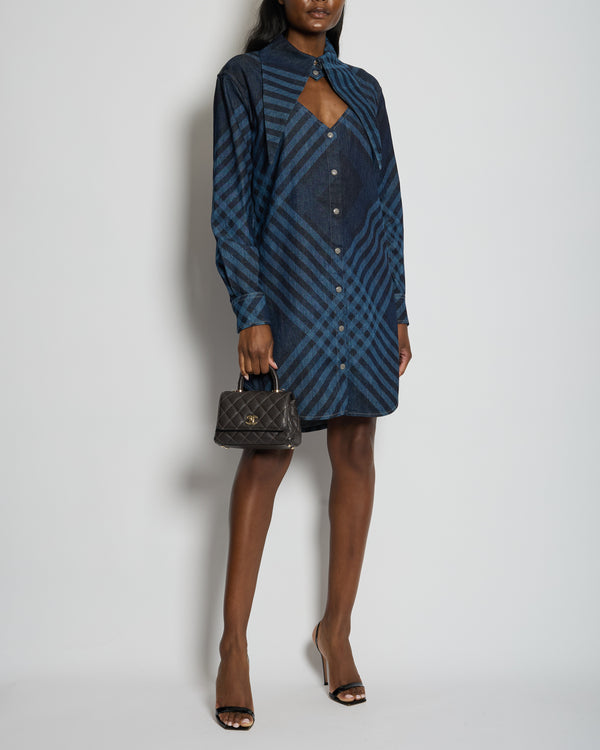 Vivienne Westwood Denim Gingham Printed Long Sleeve Shirt Dress With Exaggerated Collar Size IT 42 (UK 10)