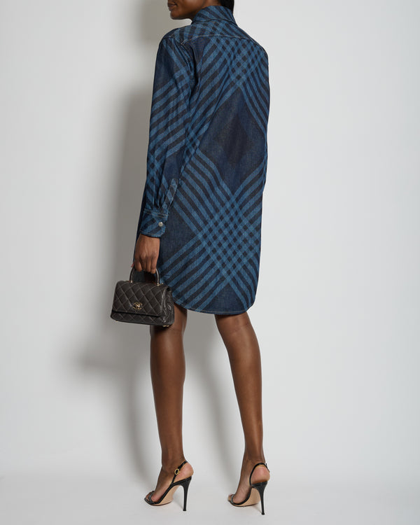 Vivienne Westwood Denim Gingham Printed Long Sleeve Shirt Dress With Exaggerated Collar Size IT 42 (UK 10)