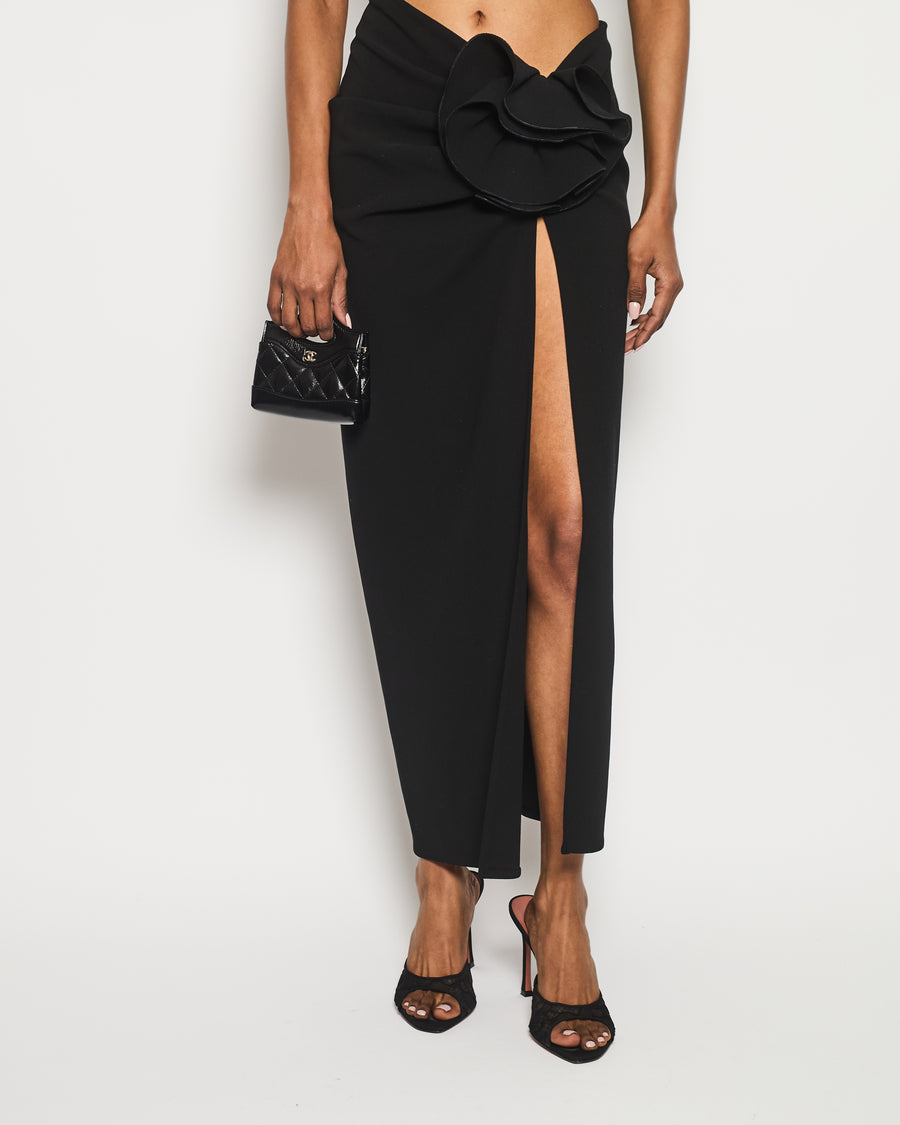 Magda Butrym Black Midi Pencil Skirt With Detachable Rose Corsage Detail Size FR 36 (UK 8)