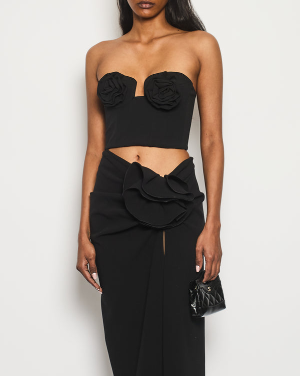 Magda Butrym Black Corset Bustier with Rose Appliqué Detail Size FR 36 (UK 8)