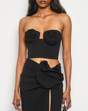 Magda Butrym Black Midi Pencil Skirt With Detachable Rose Corsage Detail Size FR 36 (UK 8)