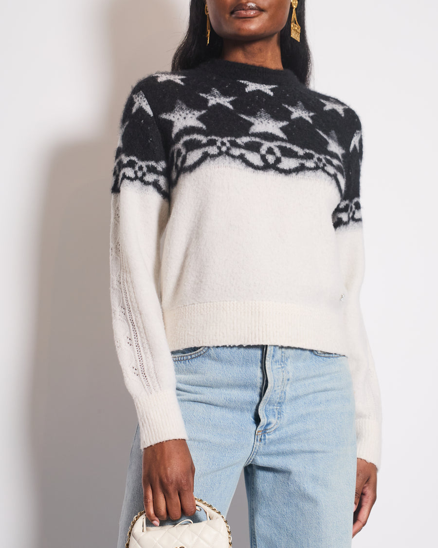 Chanel White and Black Cashmere Blend Jumper With Stars and CC Print Size FR 36 (UK 8) RRP £2440
