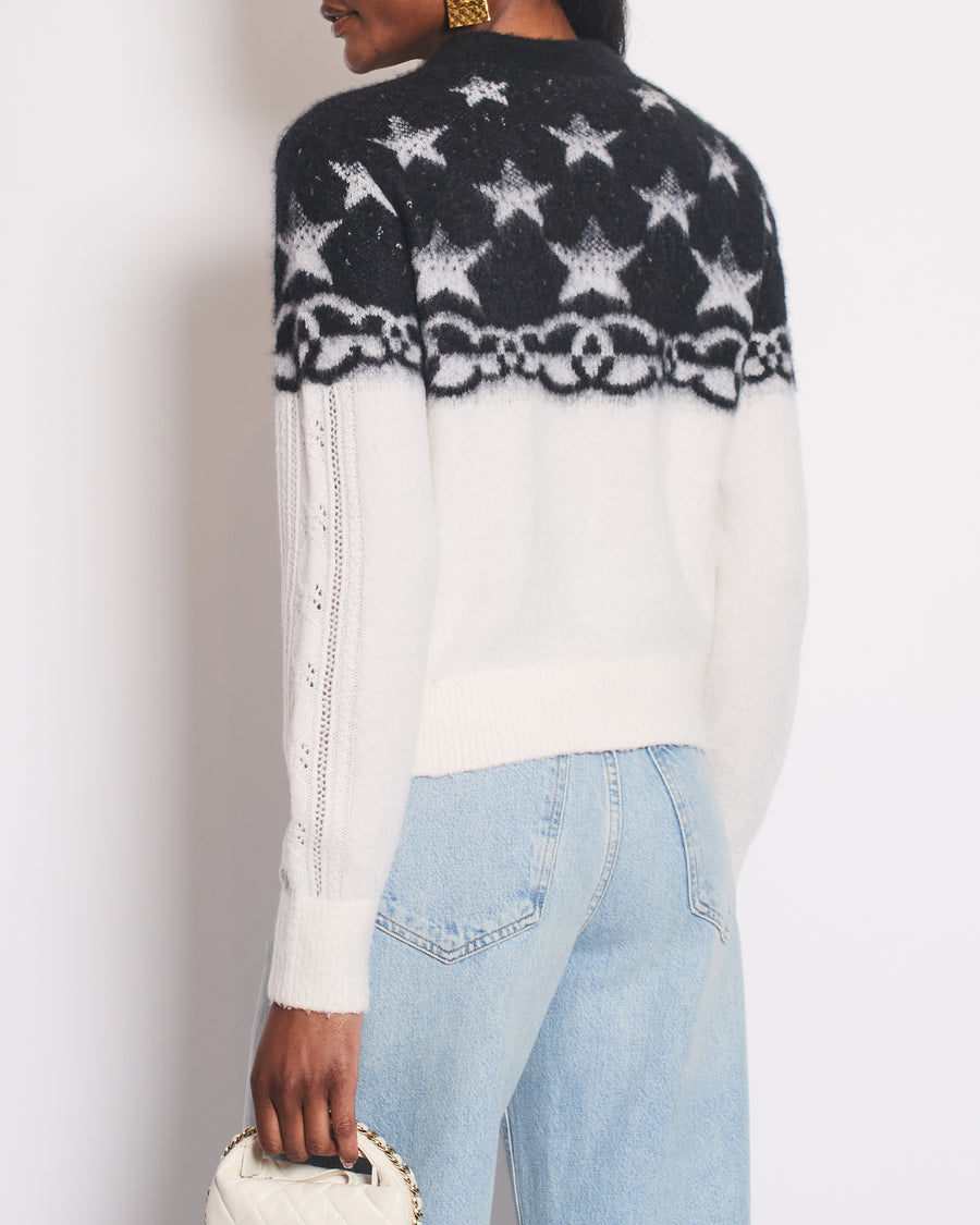 Chanel White and Black Cashmere Blend Jumper With Stars and CC Print Size FR 36 (UK 8) RRP £2440