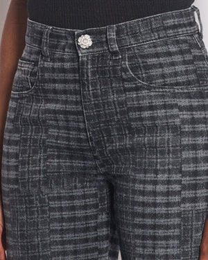 *HOT* Chanel 24A Printed Black Straight Leg Jeans with Camelia Embellished Button Detail Size FR 34 (UK 6) RRP £1850