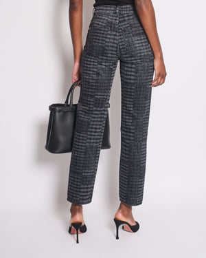 *HOT* Chanel 24A Printed Black Straight Leg Jeans with Camelia Embellished Button Detail Size FR 34 (UK 6) RRP £1850