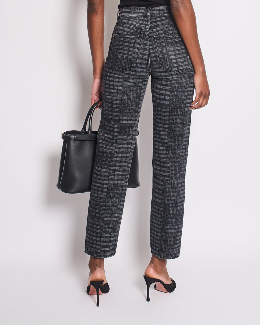 *HOT* Chanel 24A Printed Black Straight Leg Jeans with Camelia Embellished Button Detail Size FR 34 (UK 6) RRP £1850