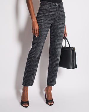 *HOT* Chanel 24A Printed Black Straight Leg Jeans with Camelia Embellished Button Detail Size FR 34 (UK 6) RRP £1850