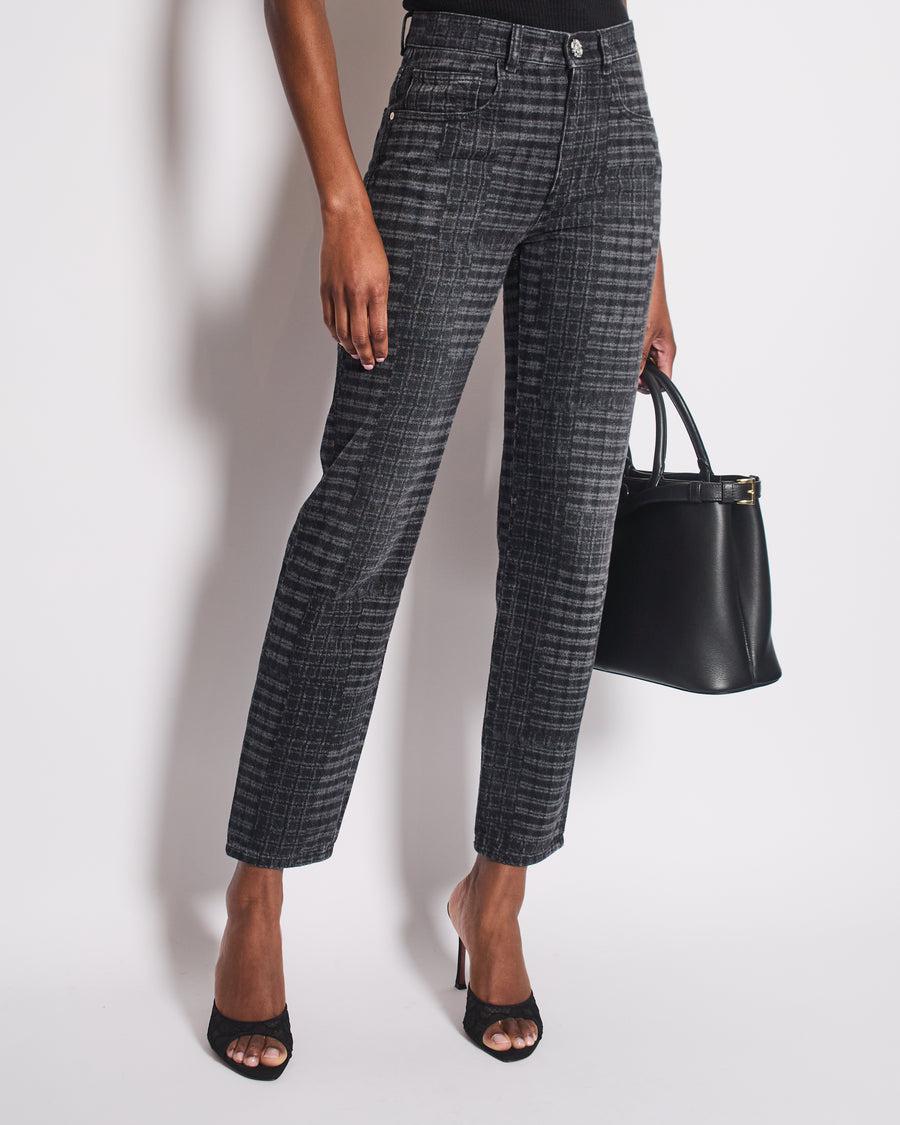 *HOT* Chanel 24A Printed Black Straight Leg Jeans with Camelia Embellished Button Detail Size FR 34 (UK 6) RRP £1850