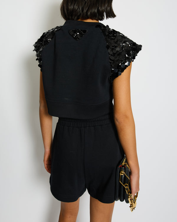 Prada Black Cotton Shorts and Crop Top Set With Sequin Embellishment Detail Size Small (UK 8)