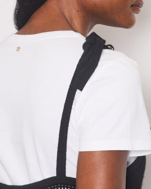 *HOT* Chanel 22C Black Sleeveless Knitted Top with Crystal CC Logo Straps and White Cotton Short Sleeve T-Shirt with Small Crystal Logo Detail Size FR S (UK 8) RRP £3160