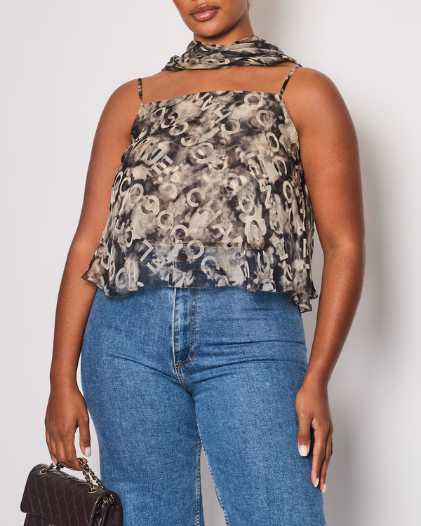 Chanel 2002 Grey Coco Chanel Vintage Silk Two-Piece Tops Set with Logos Size EU 40 (UK 12)