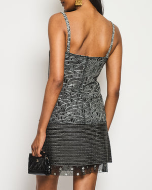 Chanel 05/A Black and Silver Tulle Top with Pearl and CC Logo Detail Size FR 40 (UK 12)