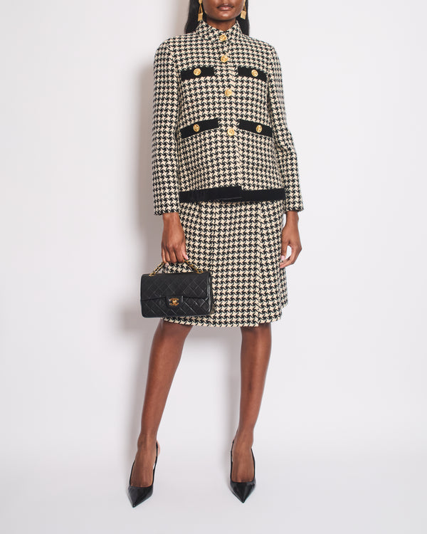 Gucci Black Houndstooth Single Breasted Jacket with Gold Button Detail Size IT 40 (UK 8)
