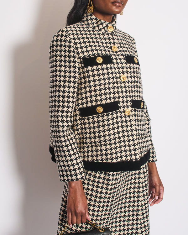 Gucci Black Houndstooth Single Breasted Jacket with Gold Button Detail Size IT 40 (UK 8)