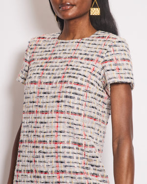 Chanel 18/P Grey Tweed Short Sleeve Midi Dress with CC Logo Button Detail Size FR 36 (UK 8)