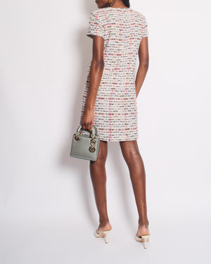Chanel 18/P Grey Tweed Short Sleeve Midi Dress with CC Logo Button Detail Size FR 36 (UK 8)