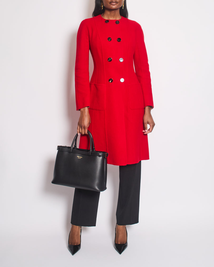 Christian Dior Red Collarless Double Breasted Coat with Pocket Detail Size FR 40 (UK 12)