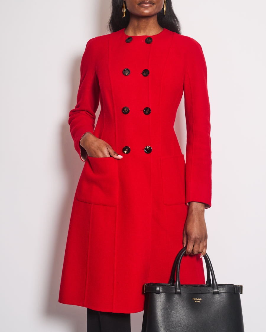 Christian Dior Red Collarless Double Breasted Coat with Pocket Detail Size FR 40 (UK 12)