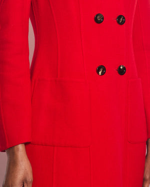 Christian Dior Red Collarless Double Breasted Coat with Pocket Detail Size FR 40 (UK 12)