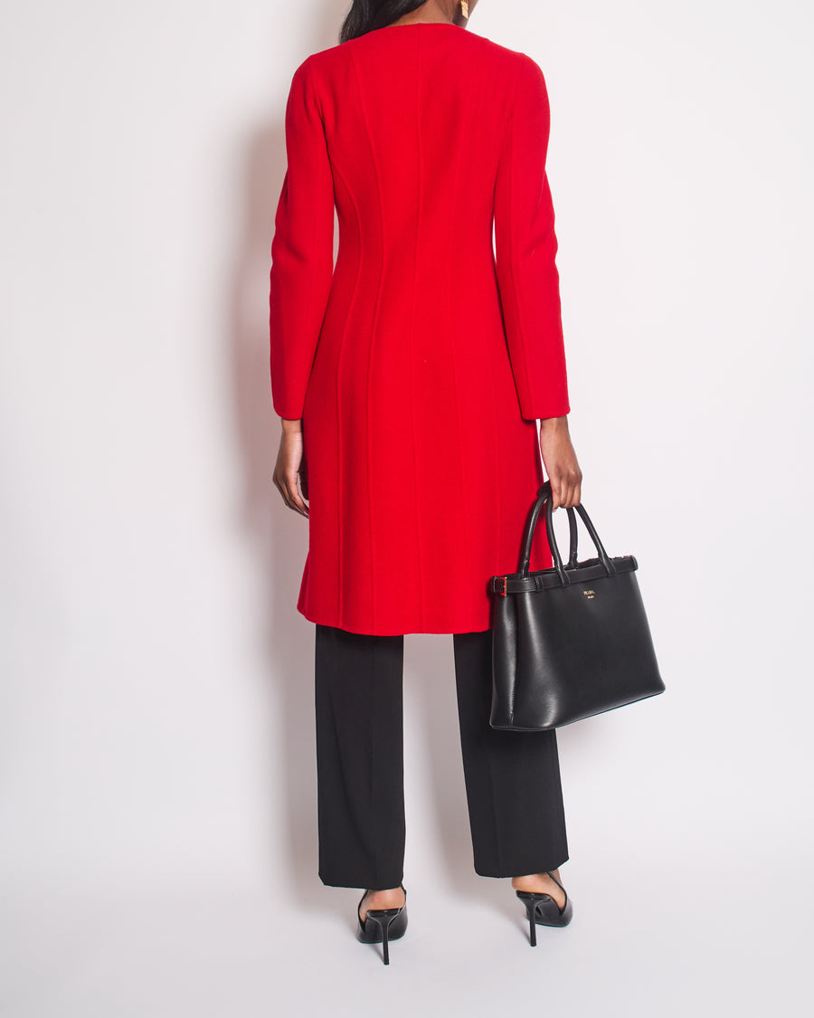 Christian Dior Red Collarless Double Breasted Coat with Pocket Detail Size FR 40 (UK 12)