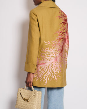Valentino Sub-Zero Couture Beige Peter Pan Collar Canvas Coat with Coral Embroidery Detail Size IT 44 (UK 12)