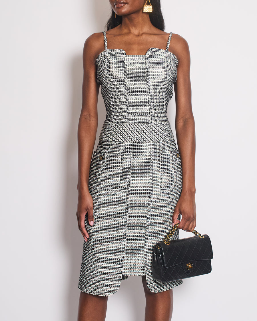 Chanel 14/C Navy Strap Tweed Midi Dress with Pocket Detail Size FR 40 (UK 12) RRP £2,200