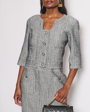 Chanel 14/C Navy Tweed Collarless Button Down Jacket Size FR 38 (UK 10)