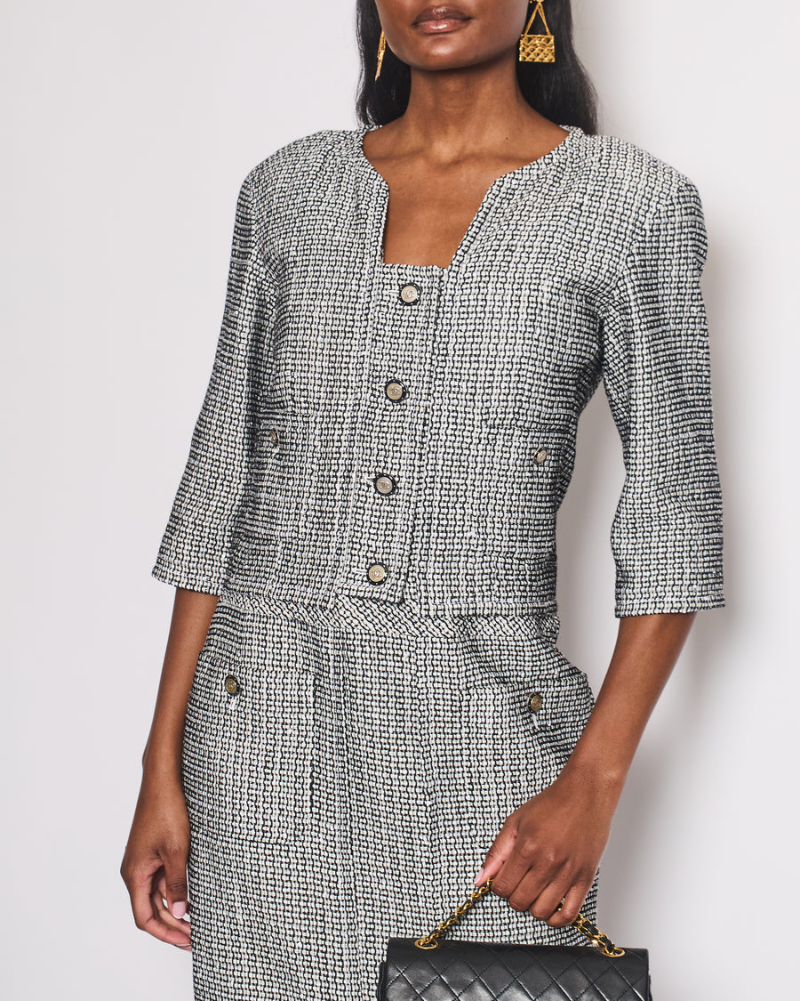 Chanel 14/C Navy Tweed Collarless Button Down Jacket Size FR 38 (UK 10)