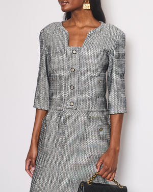 Chanel 14/C Navy Tweed Collarless Button Down Jacket Size FR 38 (UK 10)