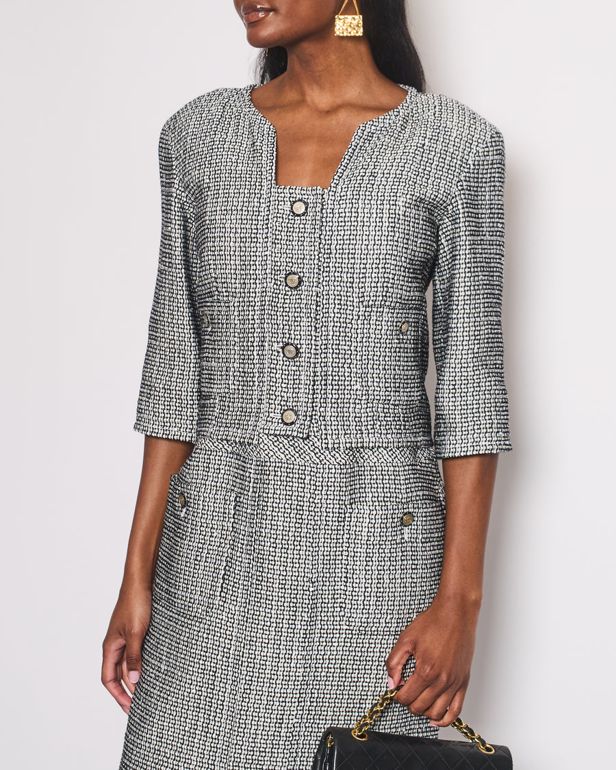 Chanel 14/C Navy Tweed Collarless Button Down Jacket Size FR 38 (UK 10)
