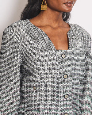 Chanel 14/C Navy Tweed Collarless Button Down Jacket Size FR 38 (UK 10)