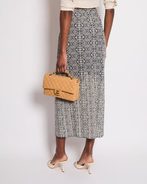 Chanel 14/C Navy Tweed Aztec Midi Skirt with Frayed Pocket Detail Size FR 36 (UK 8) RRP £1300