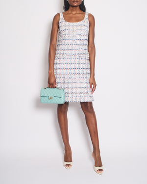 Chanel 2018 Blue Fantasy Tweed Strap Midi Dress with Pocket and CC Button Detail Size FR 36 (UK 8) RRP £2550