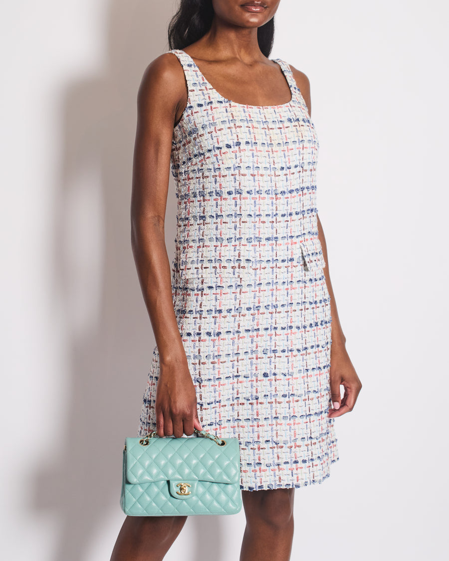 Chanel 2018 Blue Fantasy Tweed Strap Midi Dress with Pocket and CC Button Detail Size FR 36 (UK 8) RRP £2550