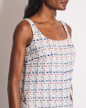 Chanel 2018 Blue Fantasy Tweed Strap Midi Dress with Pocket and CC Button Detail Size FR 36 (UK 8) RRP £2550