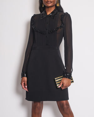 Miu Miu Black Long Sleeve Collared Sequin Midi Dress Size IT 44 (UK 12)