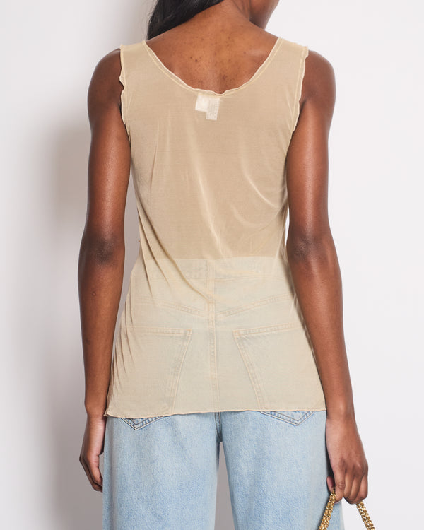 Chanel 03P Beige Lingerie Top with CC Logo and Perfume Embroideries Size FR 36 (UK 8)