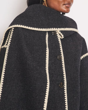 Totême Black Embroidered Wool Blend Scarf Coat Size DK 38 (UK 10) RRP £810