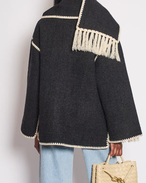 Totême Black Embroidered Wool Blend Scarf Coat Size DK 38 (UK 10) RRP £810