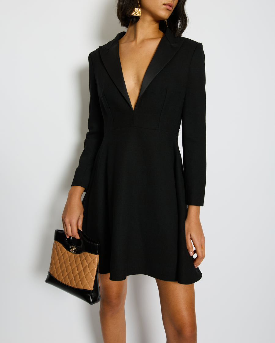 Saint Laurent Black Long Sleeve Tailored Low Cut Mini Dress Size FR 38 (UK 10)