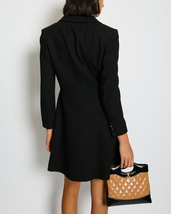 Saint Laurent Black Long Sleeve Tailored Low Cut Mini Dress Size FR 38 (UK 10)