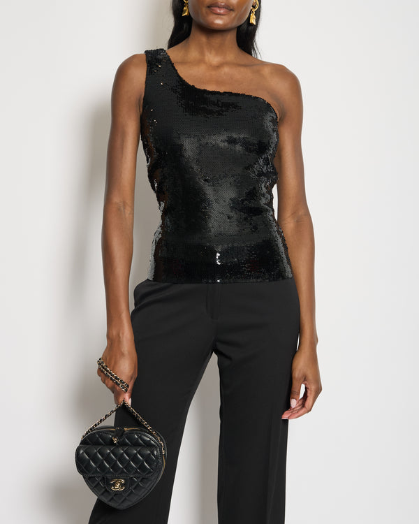 Saint Laurent Black Sequin One Shoulder Top Size FR 38 (UK 10)