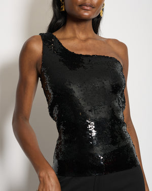 Saint Laurent Black Sequin One Shoulder Top Size FR 38 (UK 10)