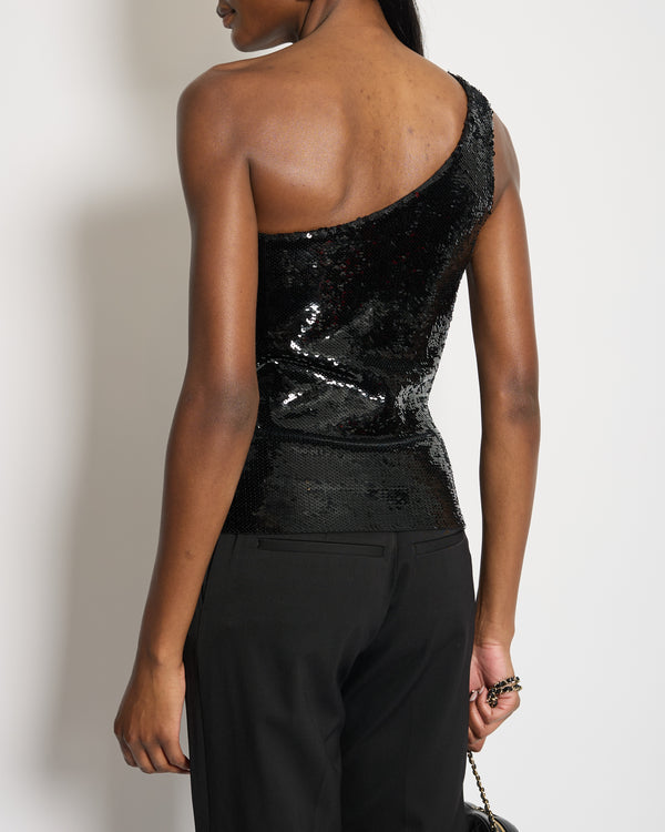 Saint Laurent Black Sequin One Shoulder Top Size FR 38 (UK 10)